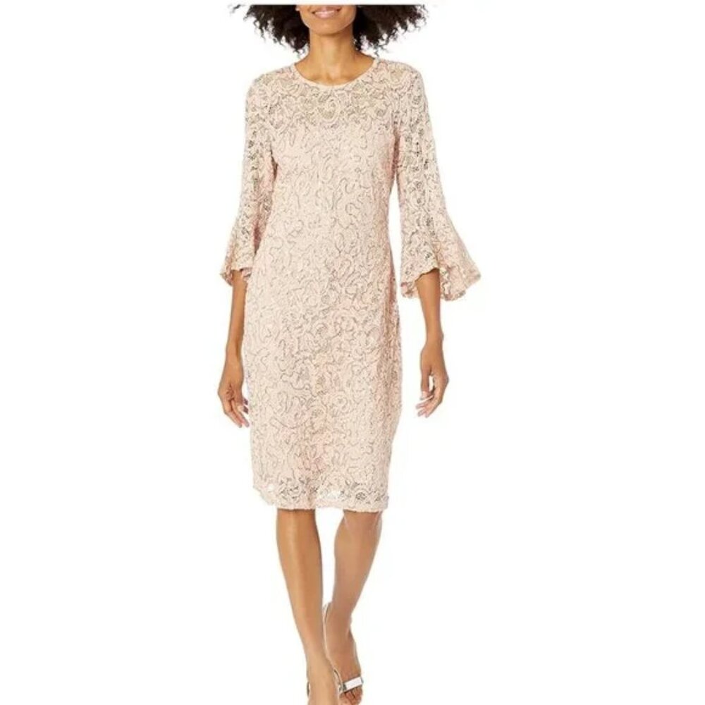 Marina Bell Sleeve Lace Sequin Dress Blush Size 6